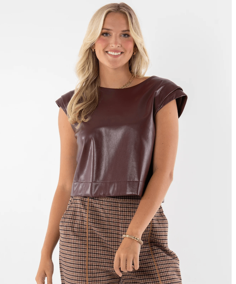 Faux Leather Bitter Chocolate Hatti Tank - Amor Lafayette