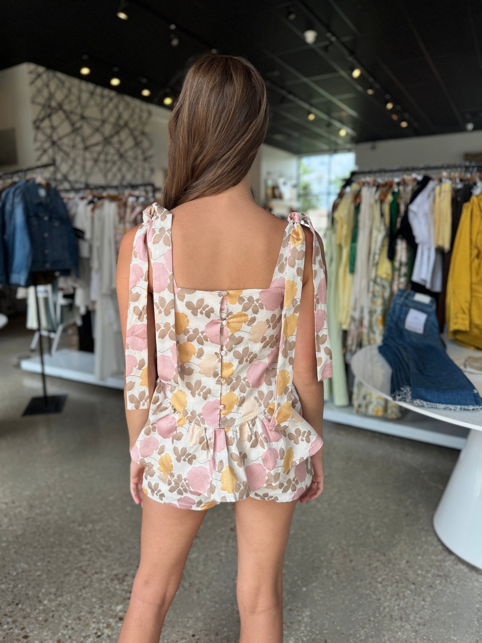 Floral Jacquard Peplum Top - Amor Lafayette