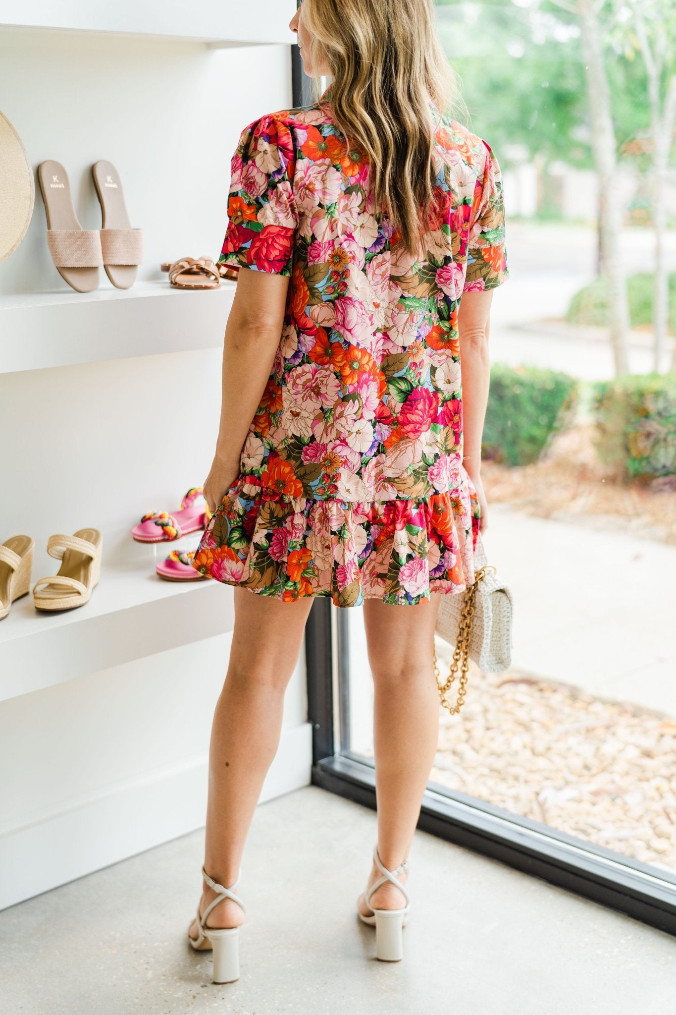 Floral Twill Everything Short Sleeve Dress with Ruffle - Amor Lafayette
