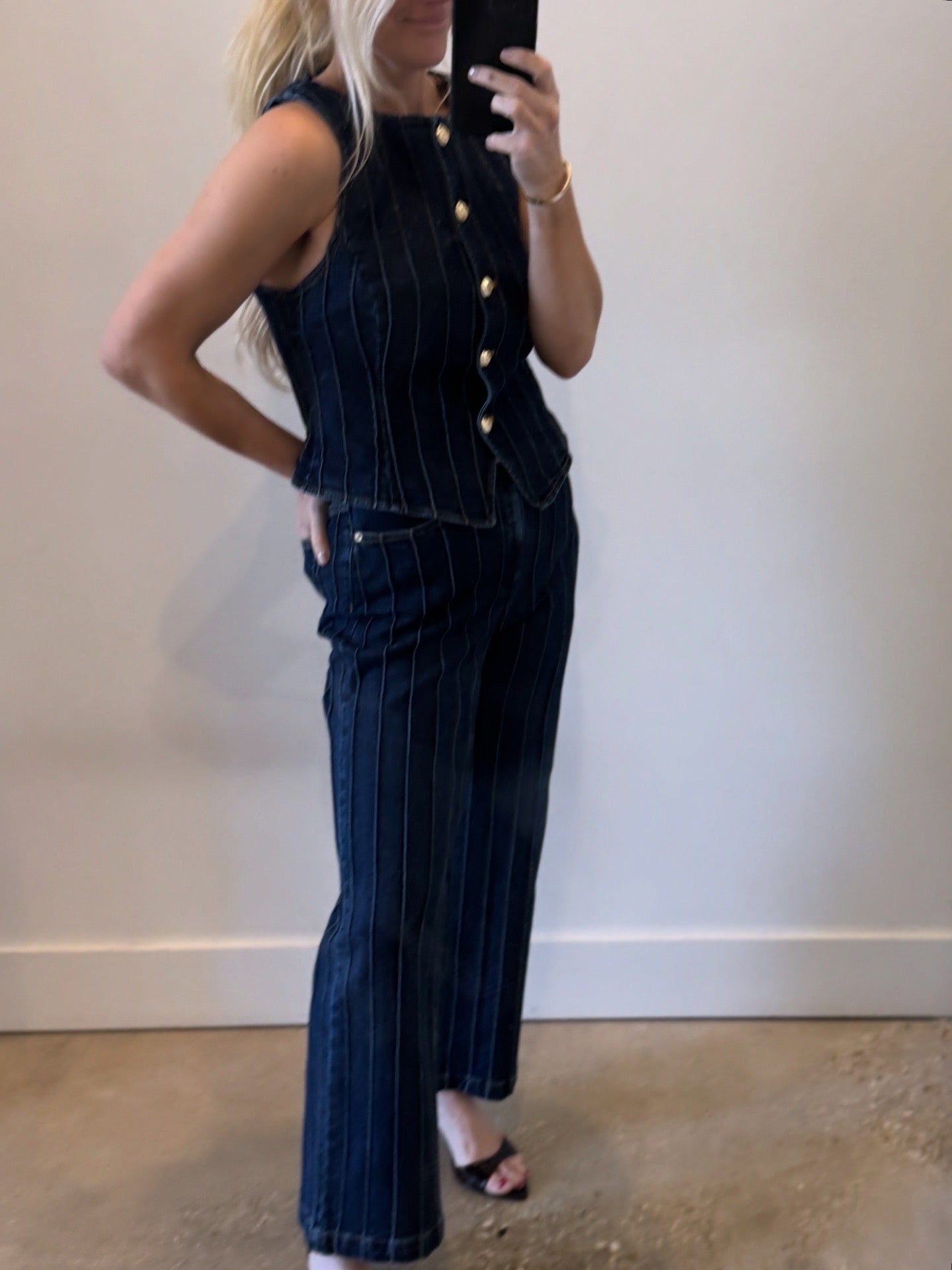 Fontaine Denim Pintuck Camen Pant - Amor Lafayette