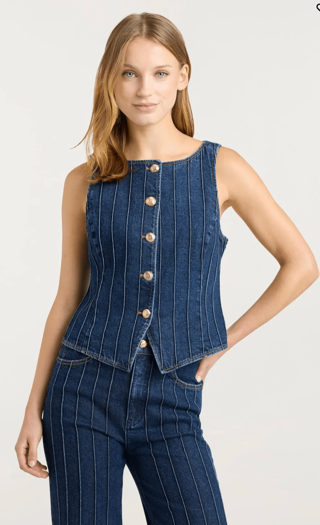 Fontaine Denim Pintuck Camen Vest - Amor Lafayette
