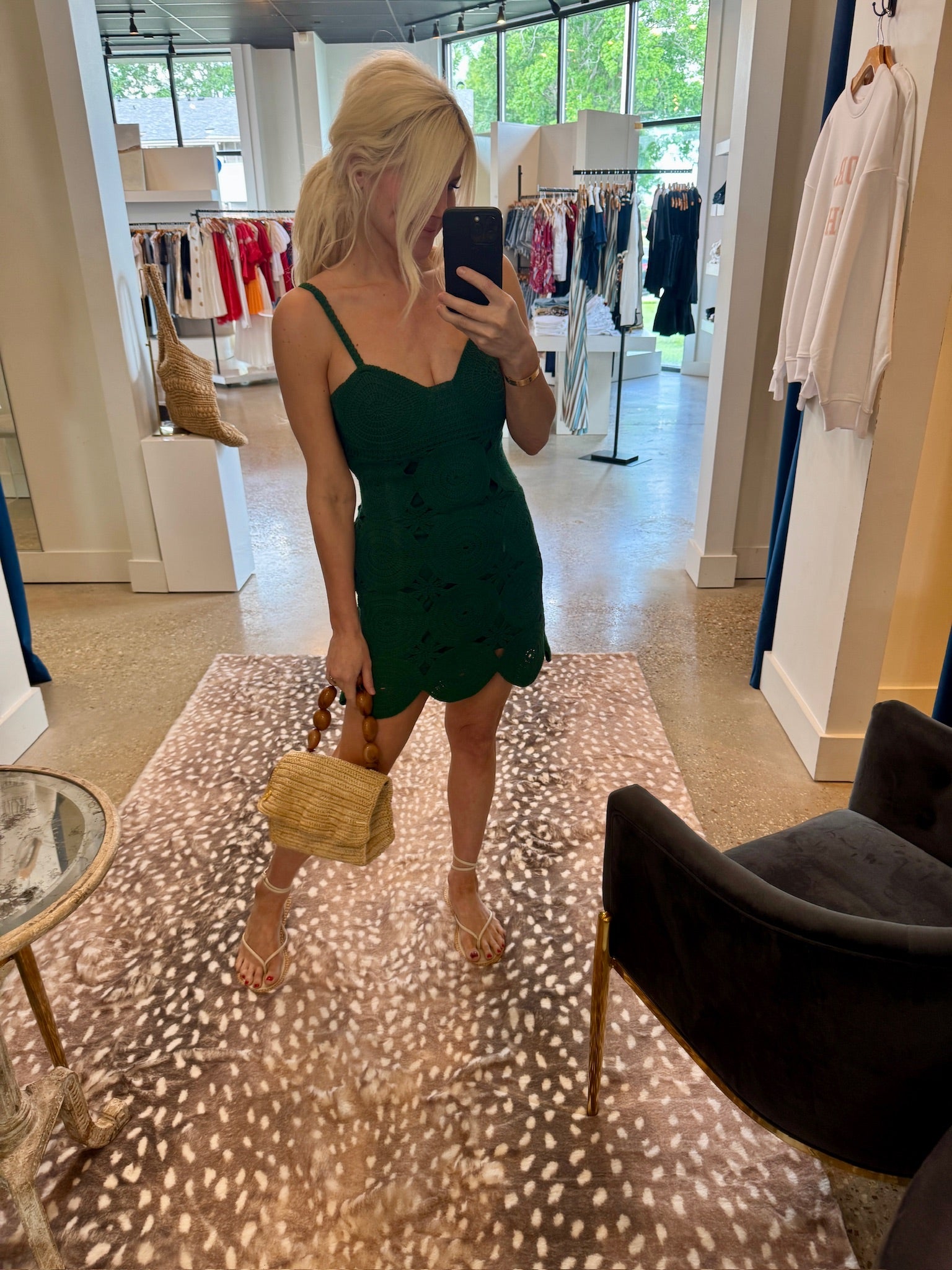 Forest Green Crochet Mini Dress - Amor Lafayette