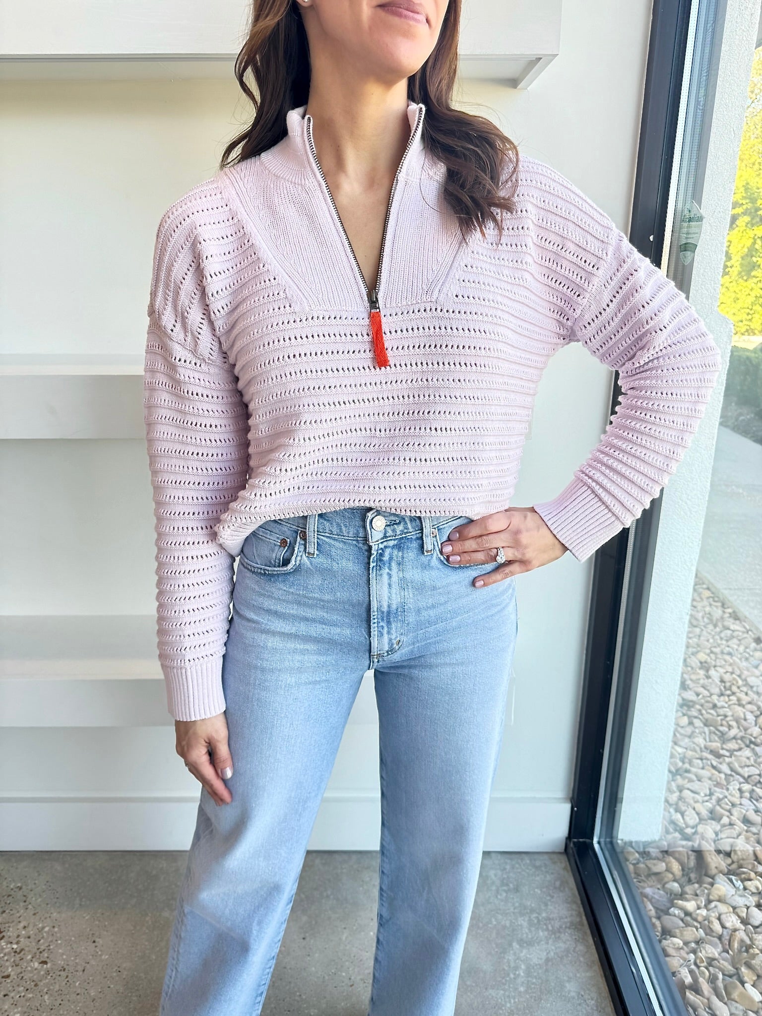 Freesia Pointelle Half Zip Sweater - Amor Lafayette