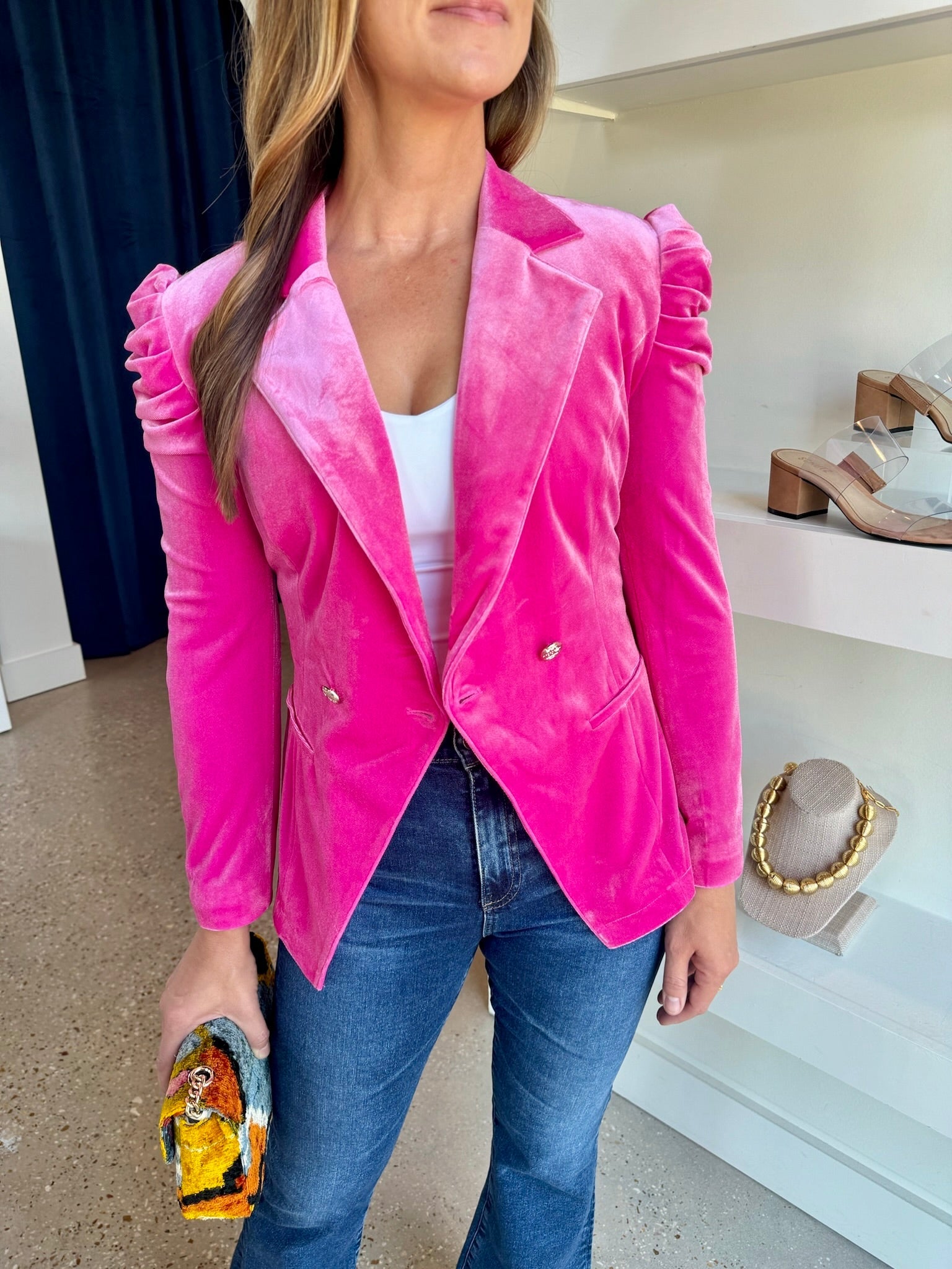 Fuchsia Fedora Velvet Bradshaw Blazer - Amor Lafayette