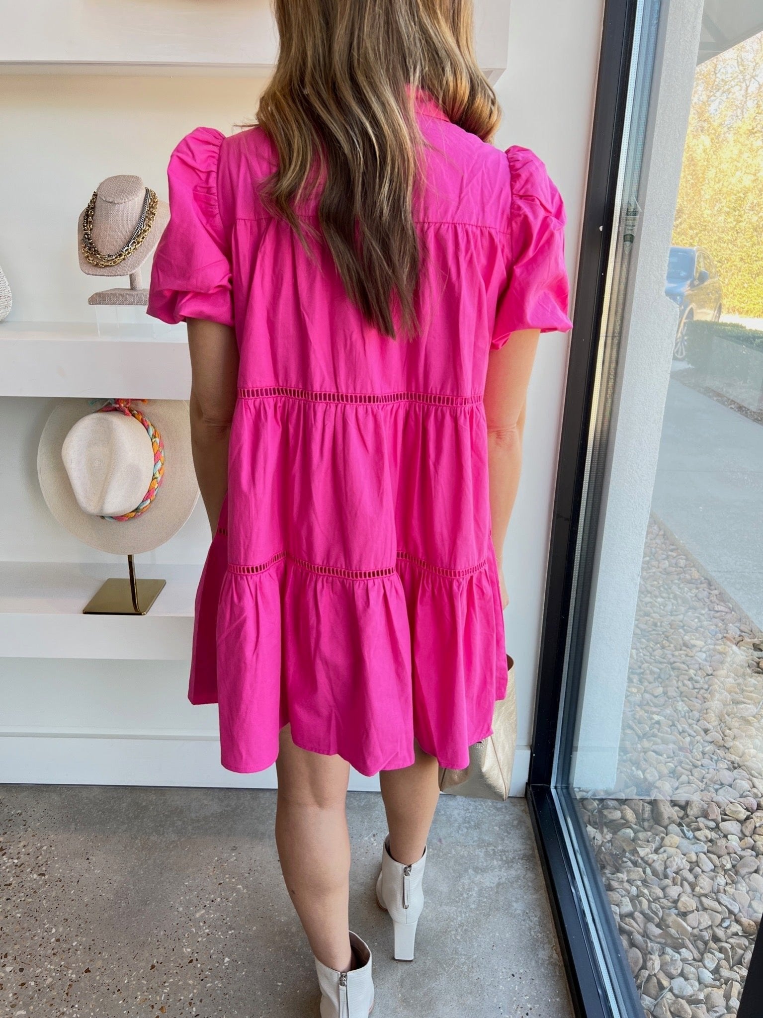 Fuchsia Poplin Shirt Mini Dress - Amor Lafayette