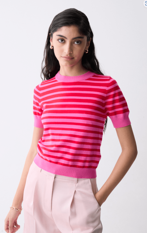 Fuchsia With Red Stripes Vizela Knit Top - Amor Lafayette