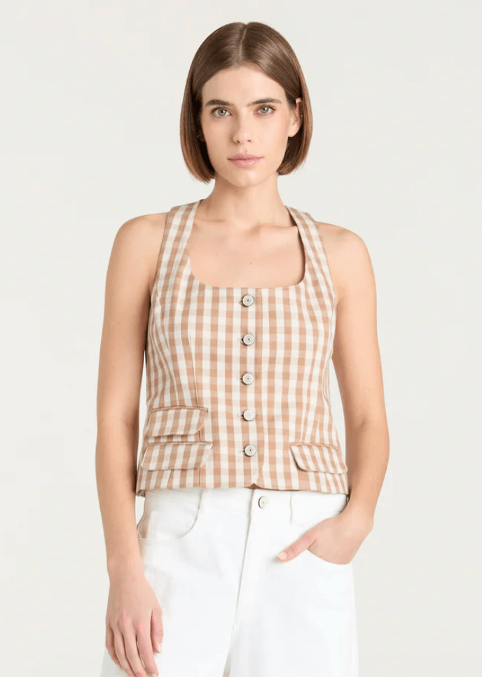 Gingham Denim Lovina Top - Amor Lafayette