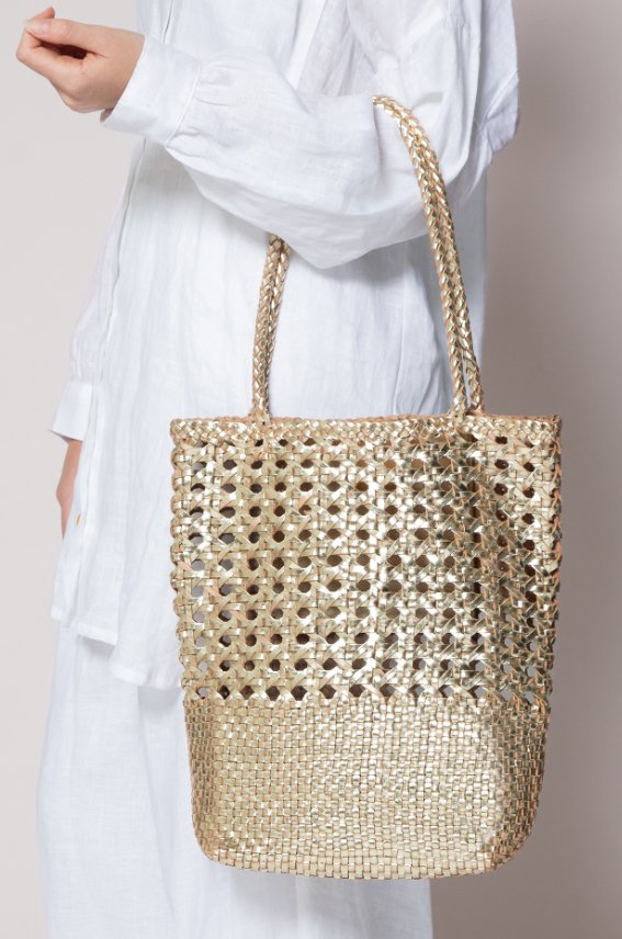 Gold Blaine Weave Tote Bag - Amor Lafayette