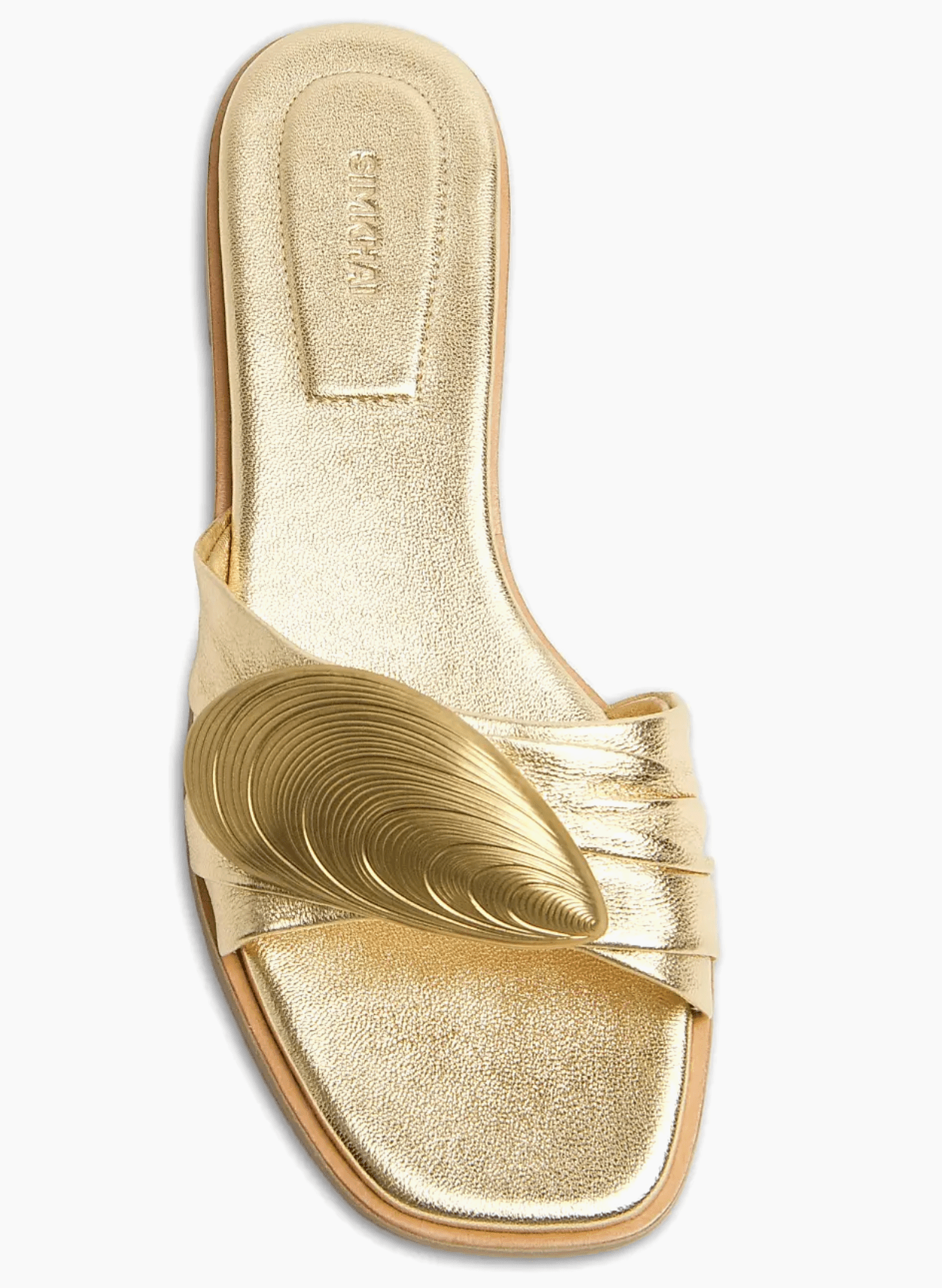 Gold Gigi Oyster Metallic Leather Flat Slide - Amor Lafayette