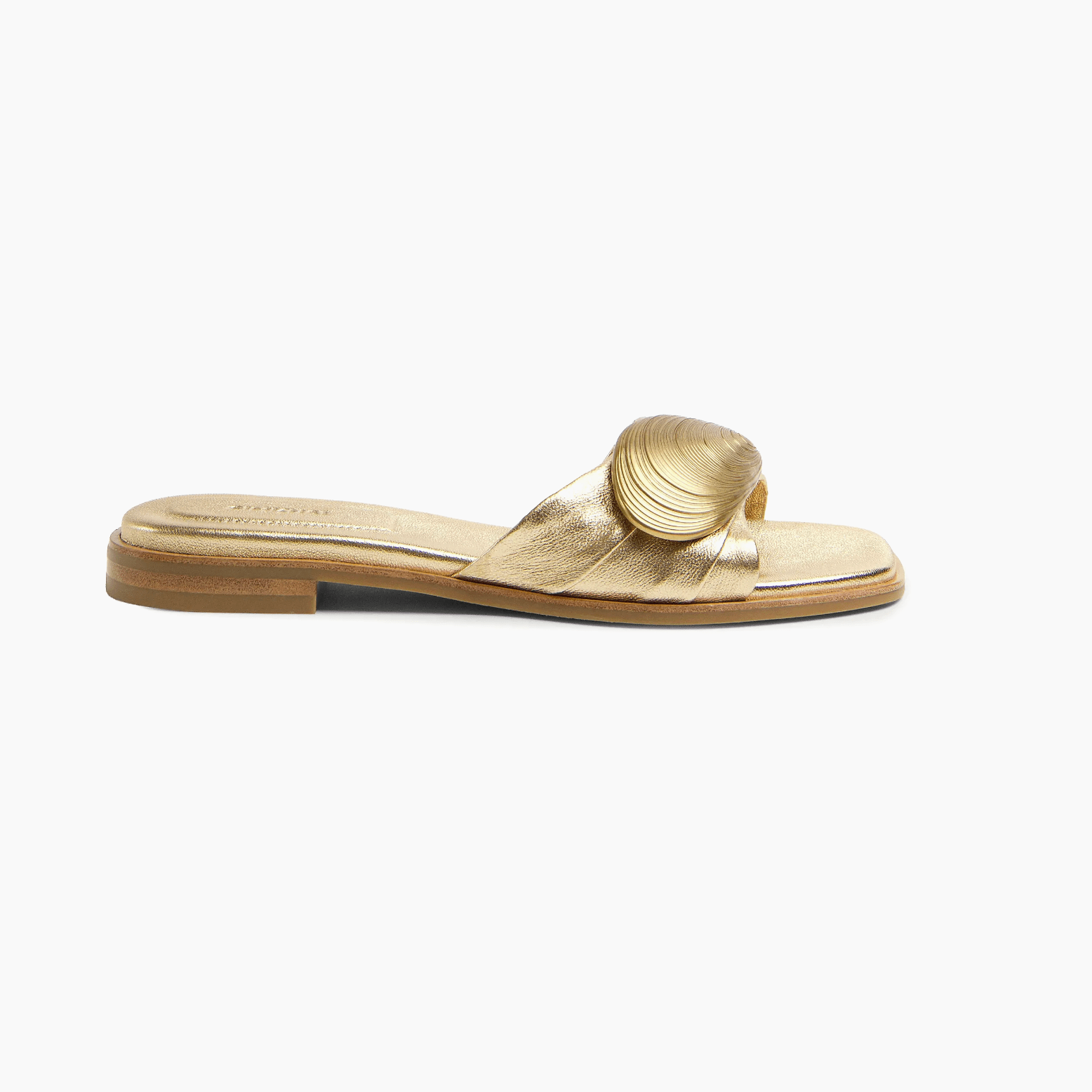 Gold Gigi Oyster Metallic Leather Flat Slide - Amor Lafayette