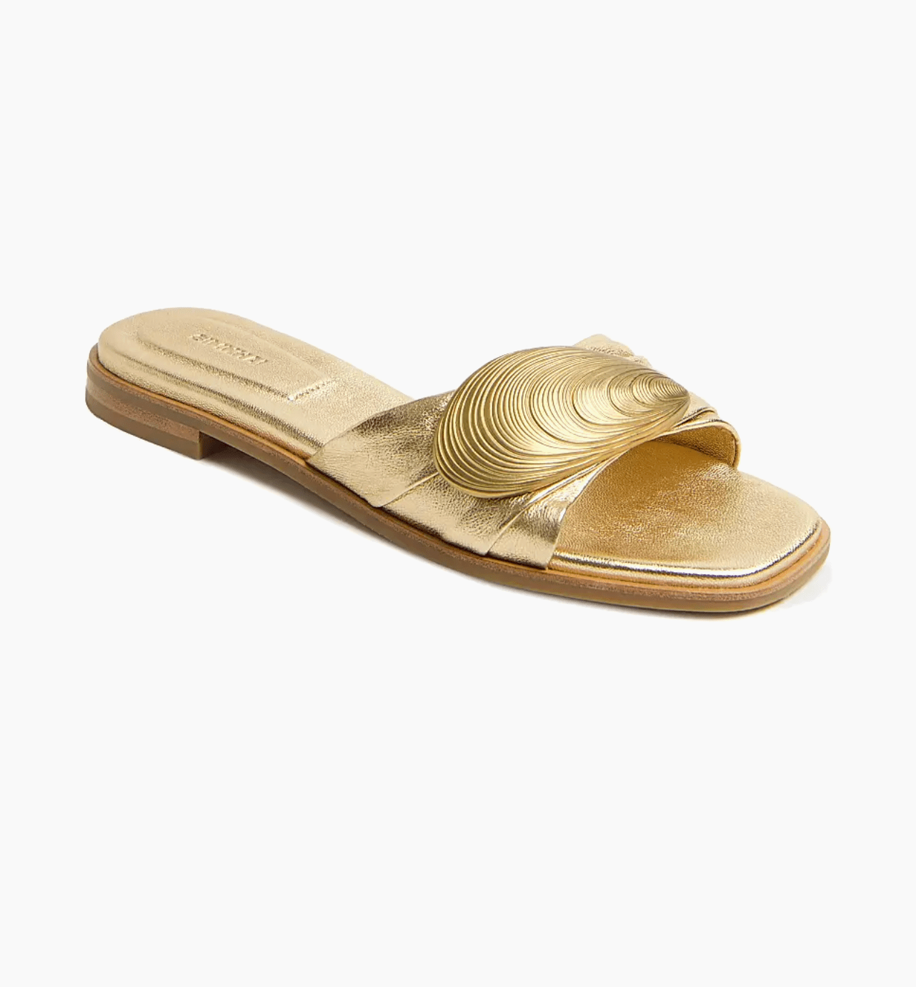 Gold Gigi Oyster Metallic Leather Flat Slide - Amor Lafayette