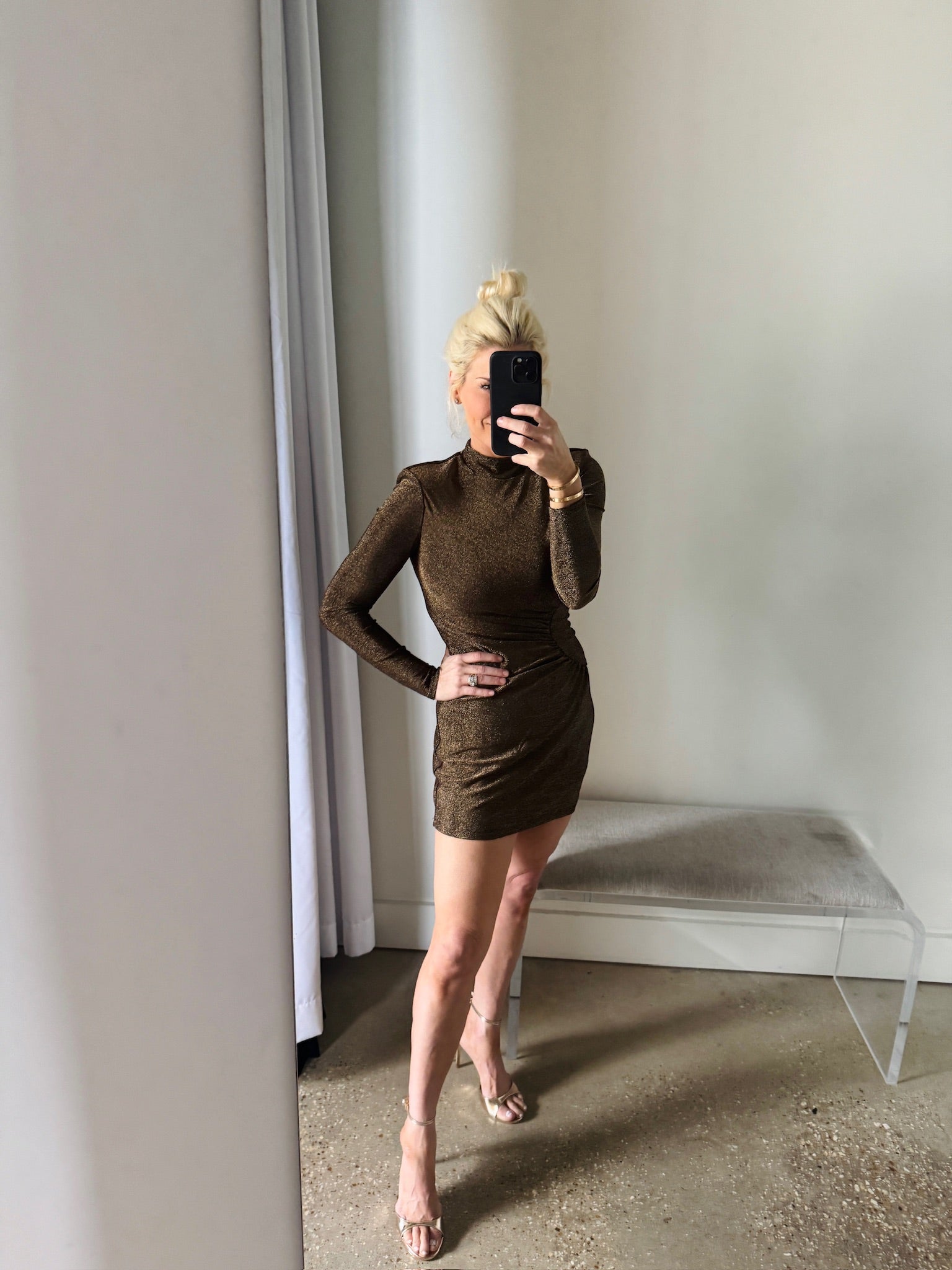 Gold Knit Amarylis Mini Dress - Amor Lafayette