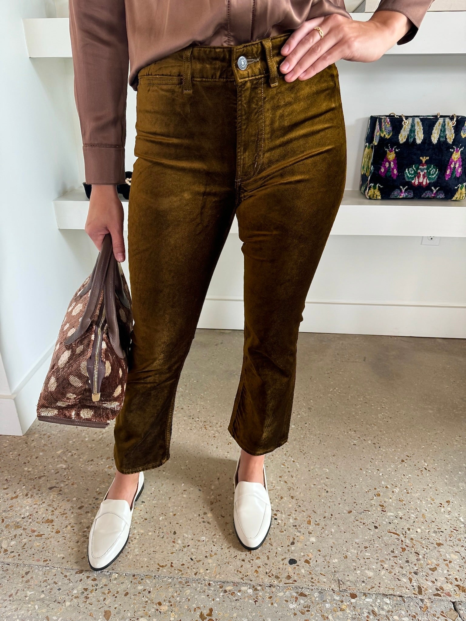 Golden Isola Cropped Trouser in Velvet - Amor Lafayette