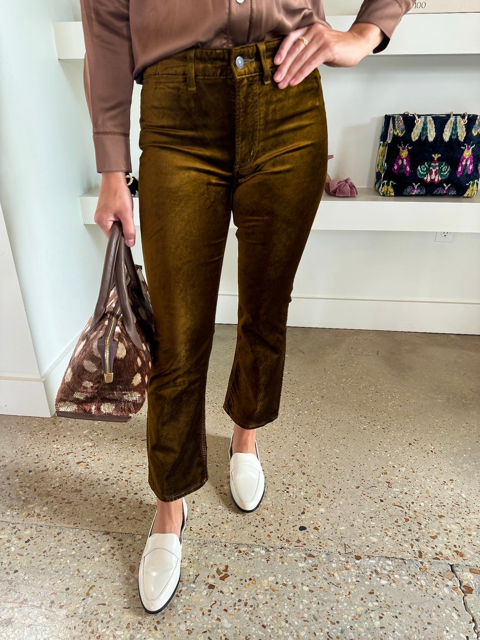 Golden Isola Cropped Trouser in Velvet - Amor Lafayette