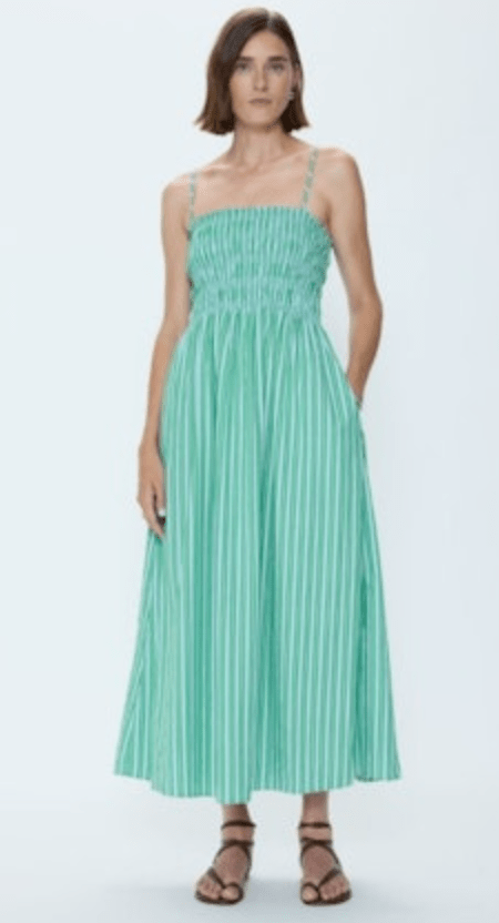 Green Blue Stripe Bianca Smocked Bodice Dress - Amor Lafayette