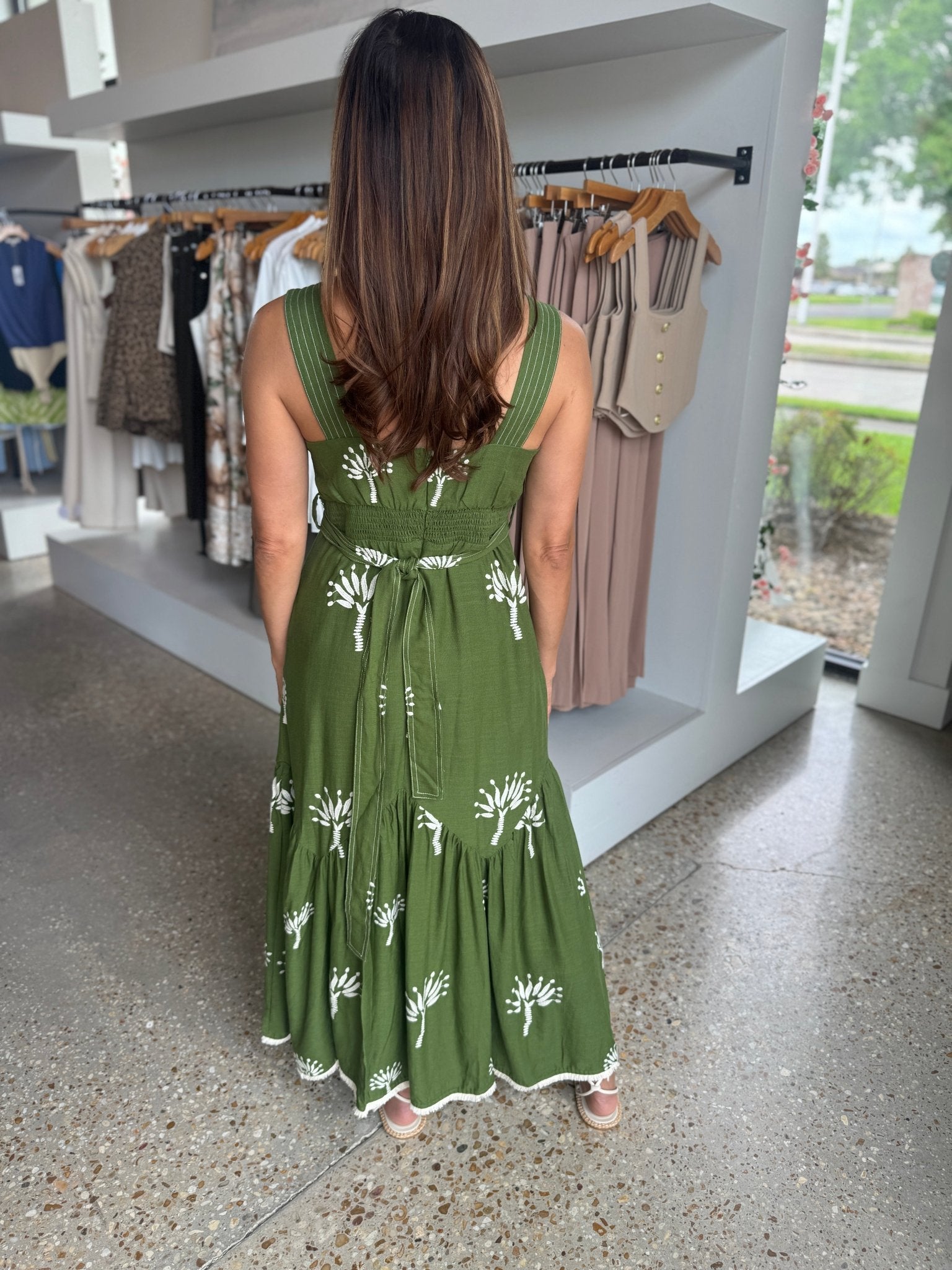 Green Embroidered Midi Dress - Amor Lafayette