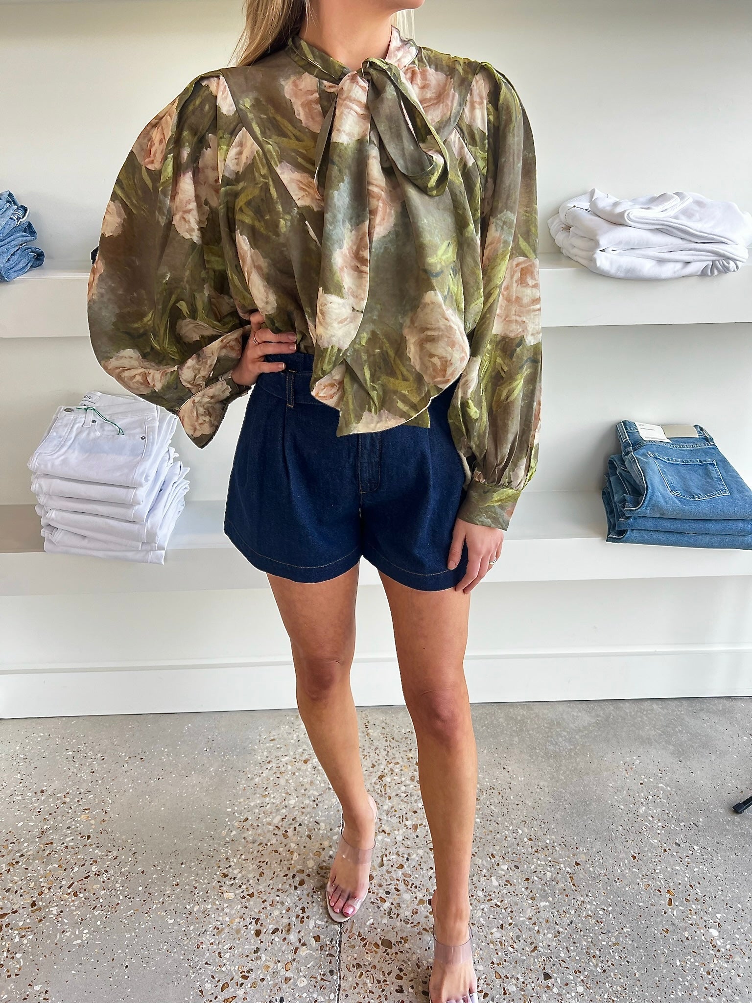 Green Floral Chiffon Blouse - Amor Lafayette