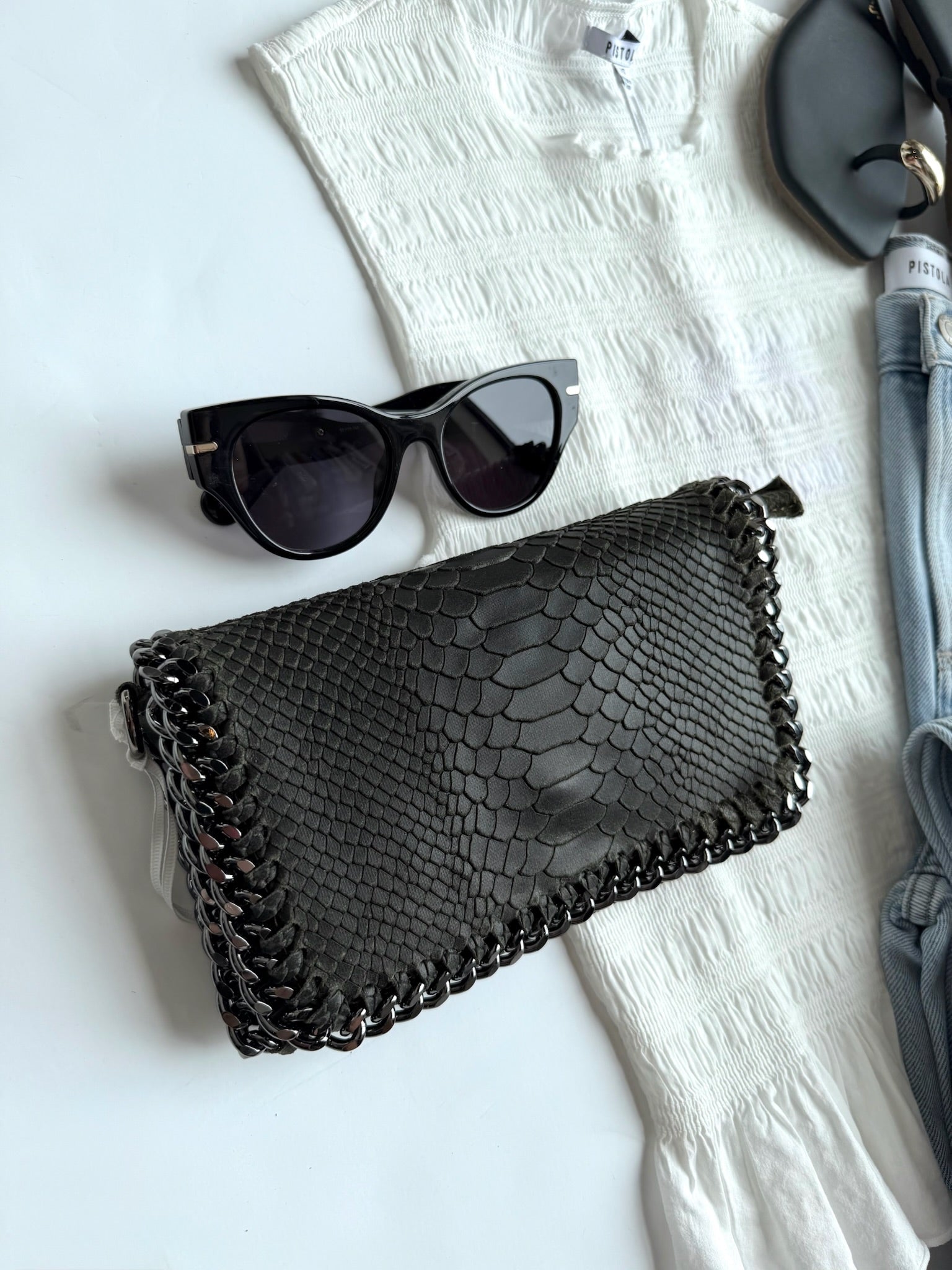 Gunmetal Italian Leather Clutch - Amor Lafayette