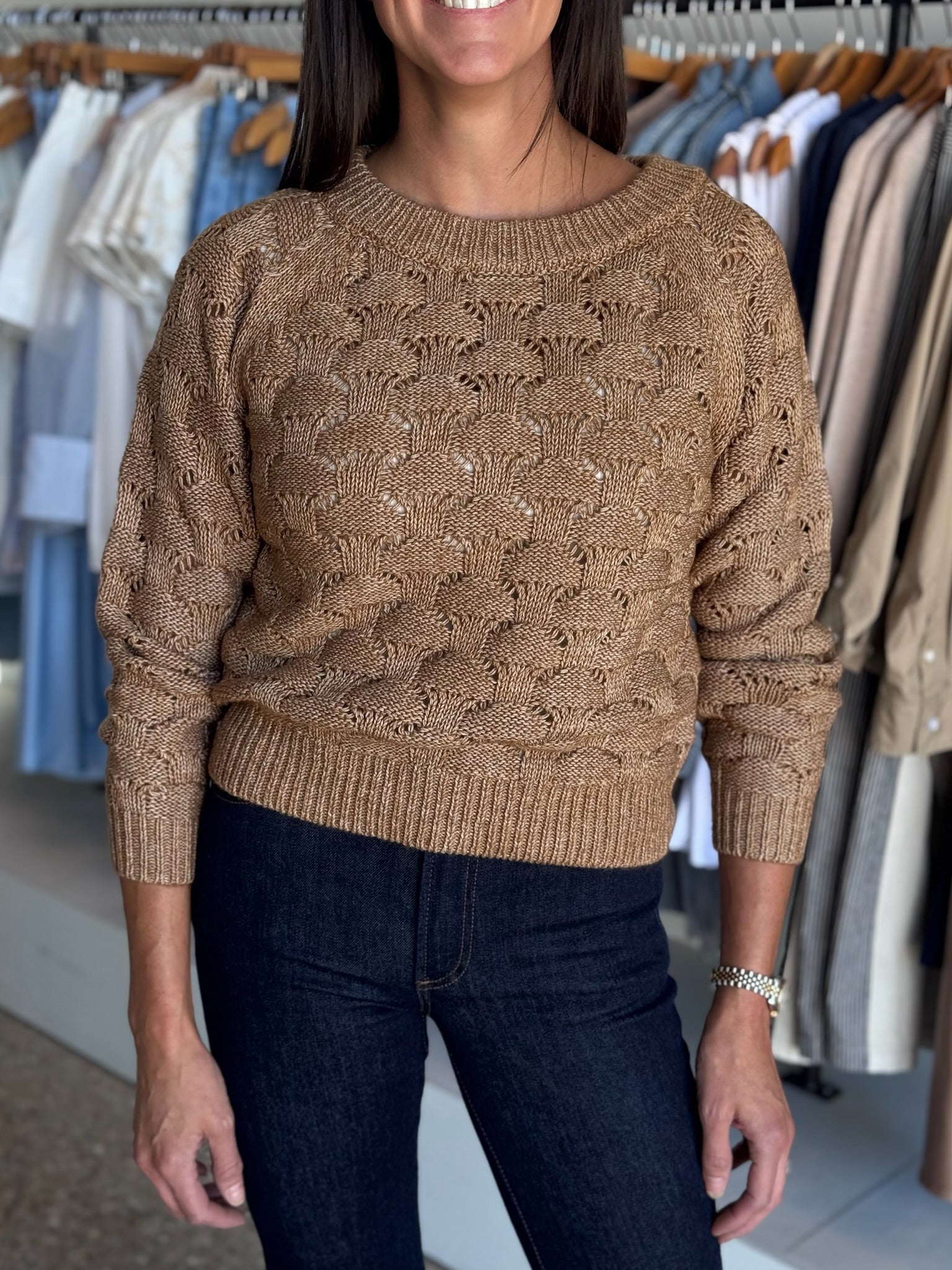 Hazelnut Long Sleeve Ballet Neck Sweater - Amor Lafayette