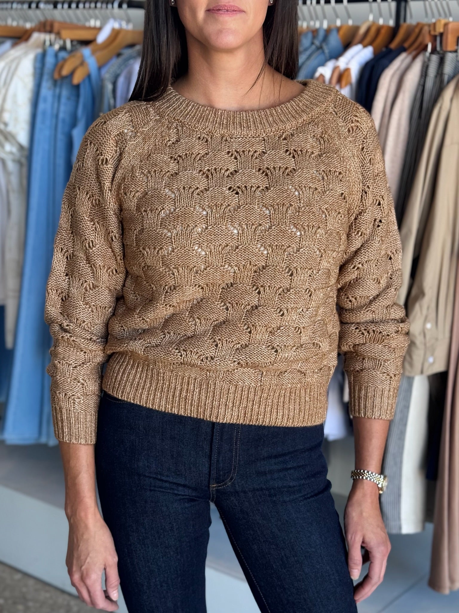 Hazelnut Long Sleeve Ballet Neck Sweater - Amor Lafayette