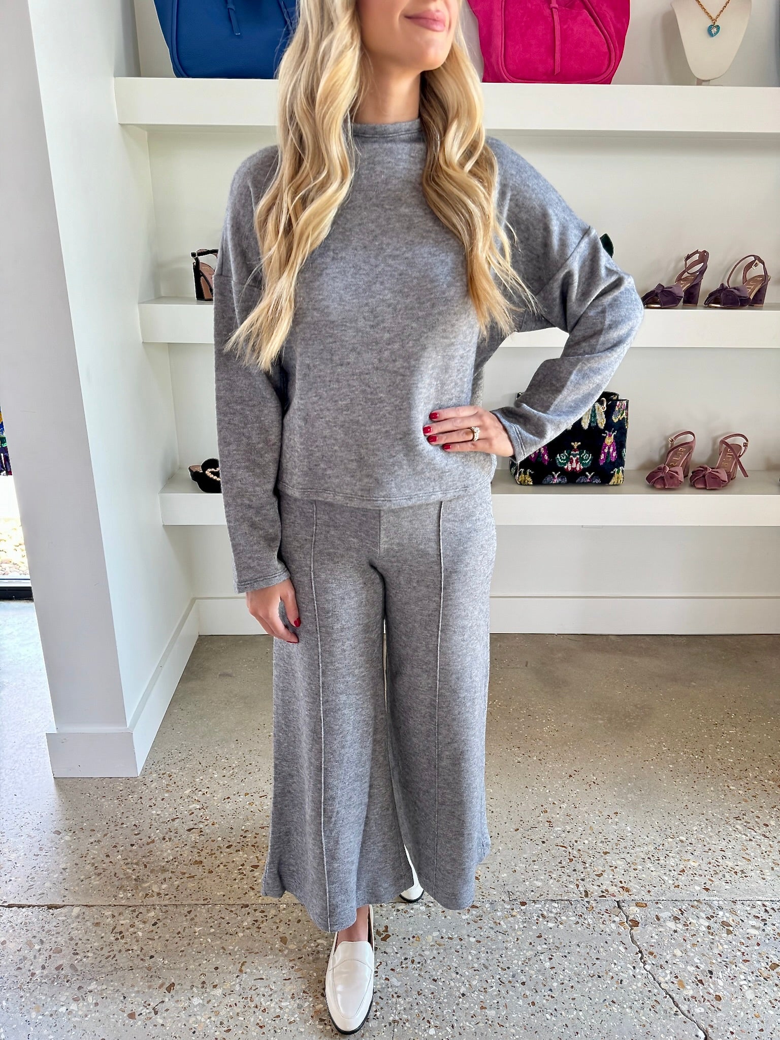 Heather Grey Sweater Knit Crop Pant - Amor Lafayette