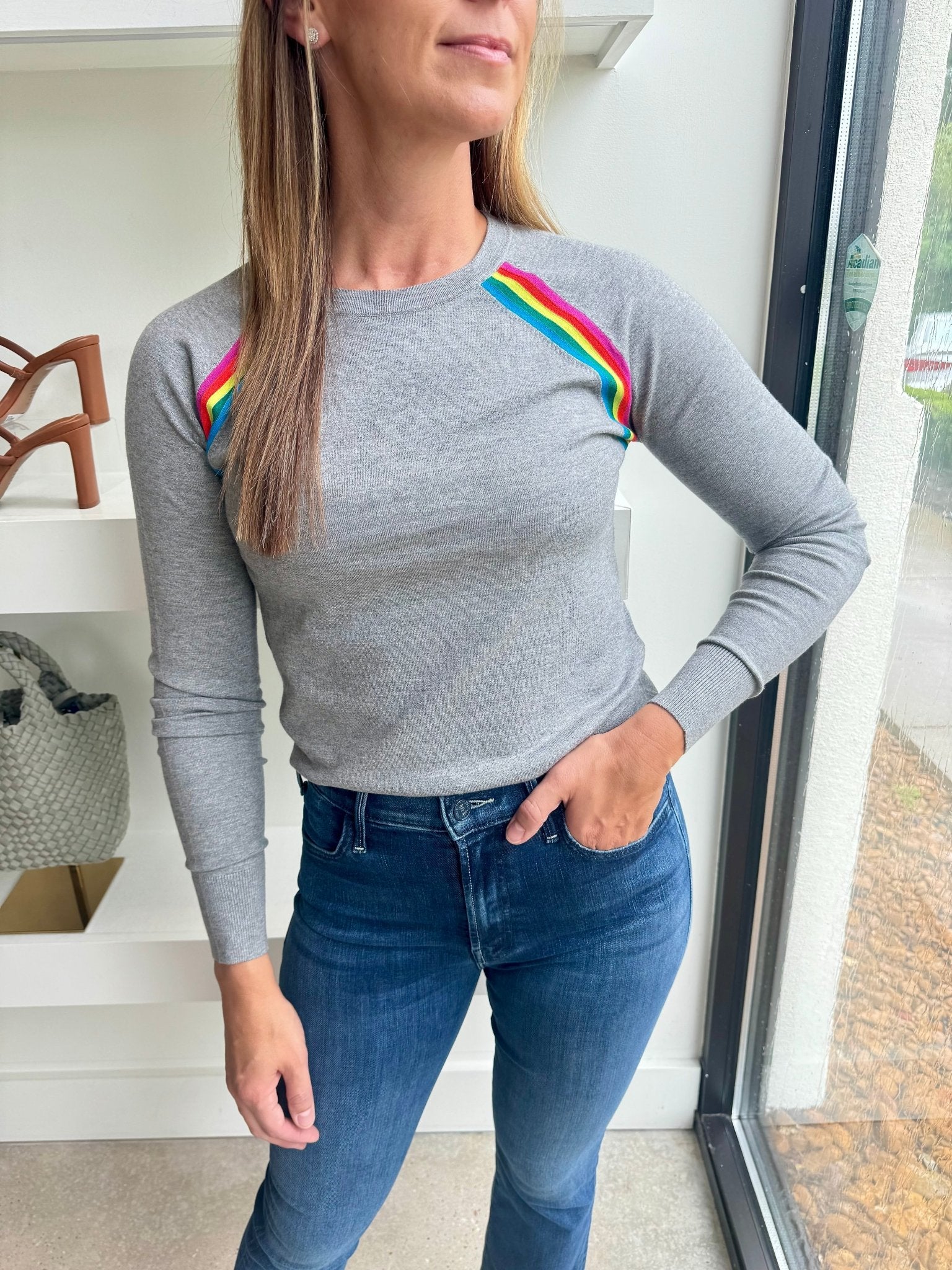 Heather Rainbow Striped Sweater - Amor Lafayette