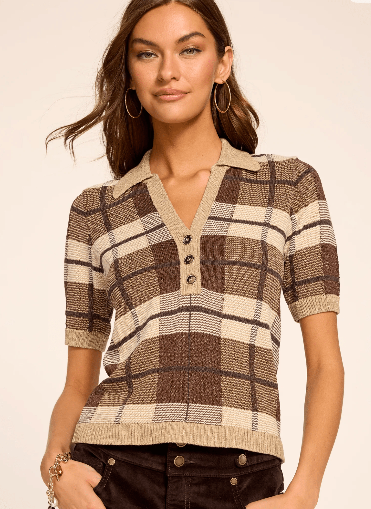 Heritage Brown Plaid MELANIE TOP - Amor Lafayette