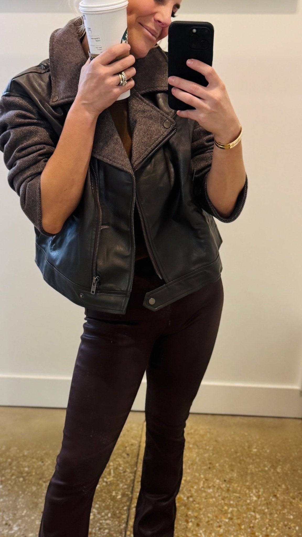 Herringbone Leather Jacket - Amor Lafayette