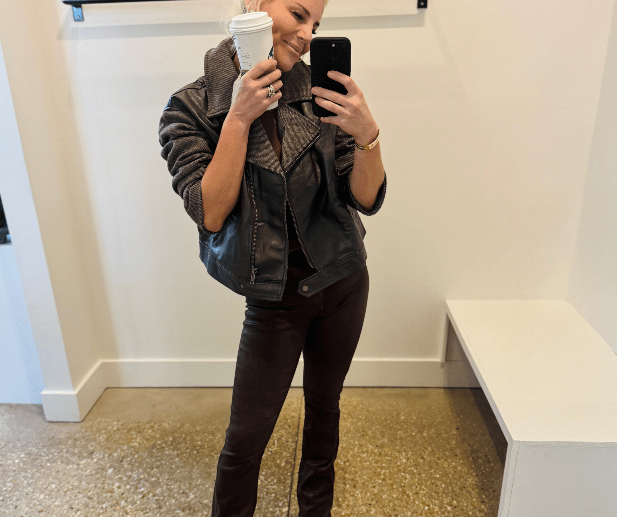 Herringbone Leather Jacket - Amor Lafayette