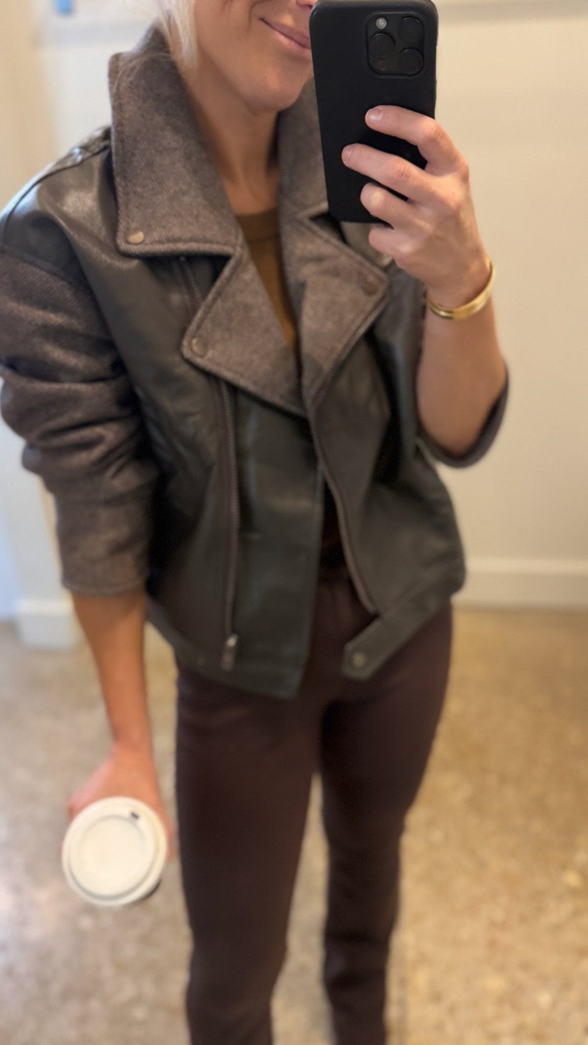 Herringbone Leather Jacket - Amor Lafayette