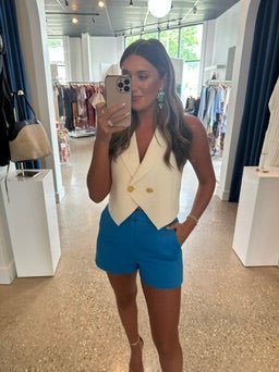 High Waisted Blue Shorts - Amor Lafayette