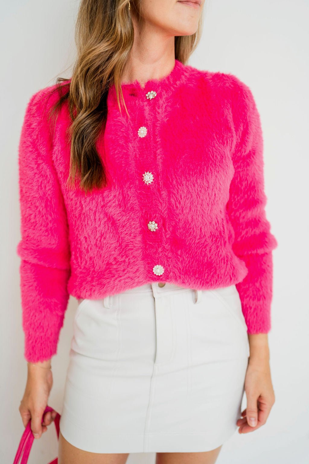 Hot Pink Jeweled Sloan Cardigan - Amor Lafayette