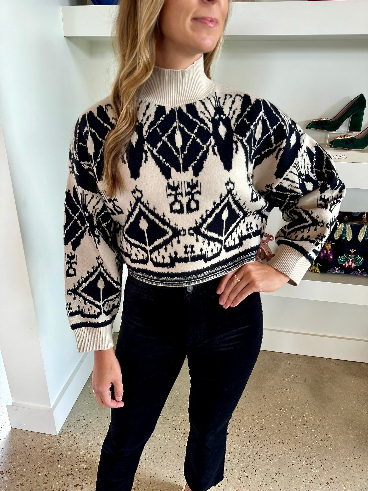 Ikat Tapestry Maeva Cropped Sweater - Amor Lafayette