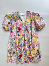 Floral V Neck Puff Sleeve Dress