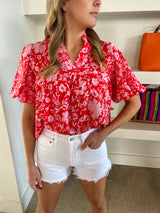 Red Floral Patterned Top