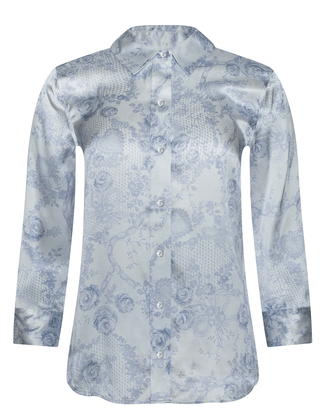 Ivory Blue Lace Print Dani 3/4 Blouse - Amor Lafayette