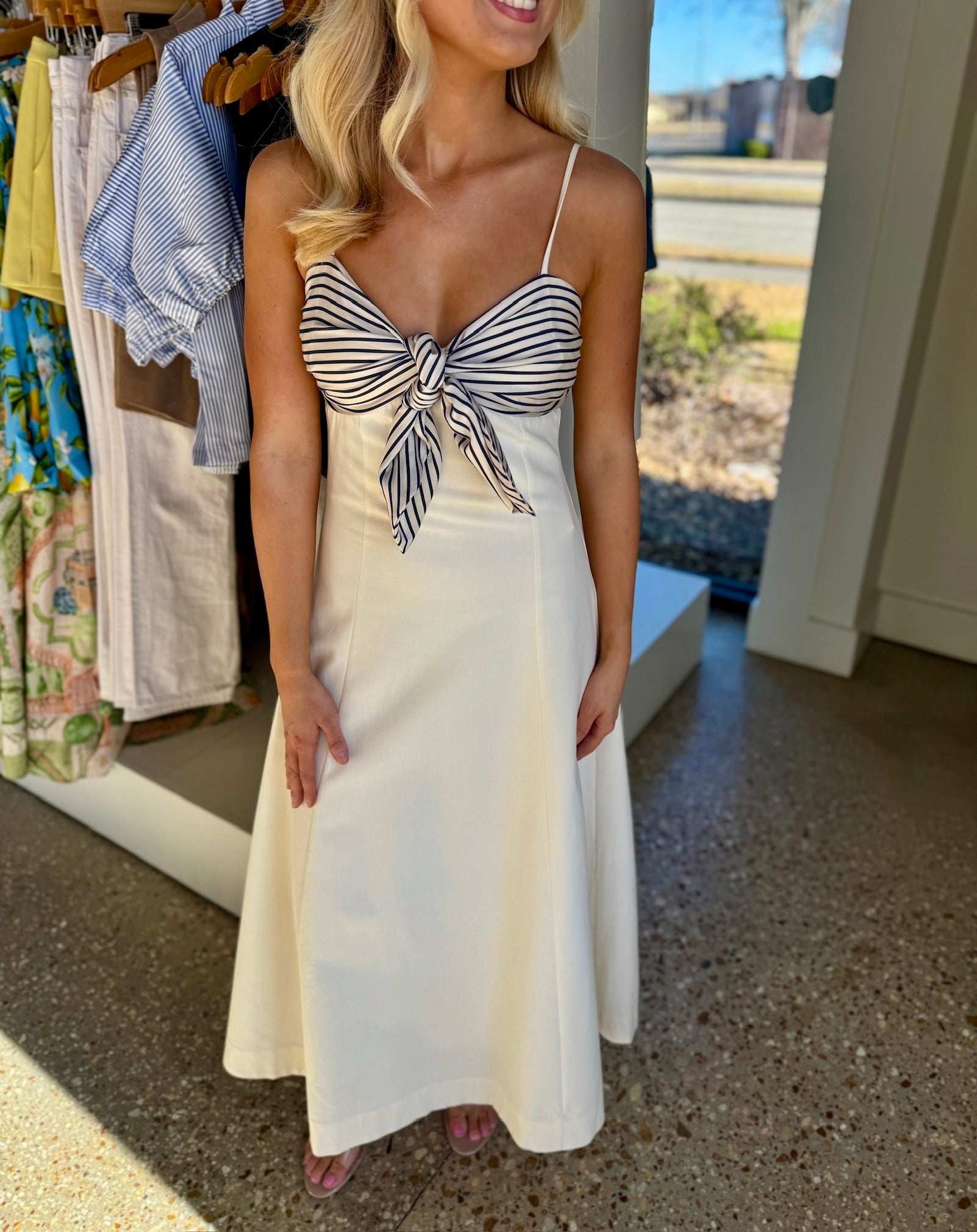 Ivory Blue Stripe Tullerie Dress - Amor Lafayette