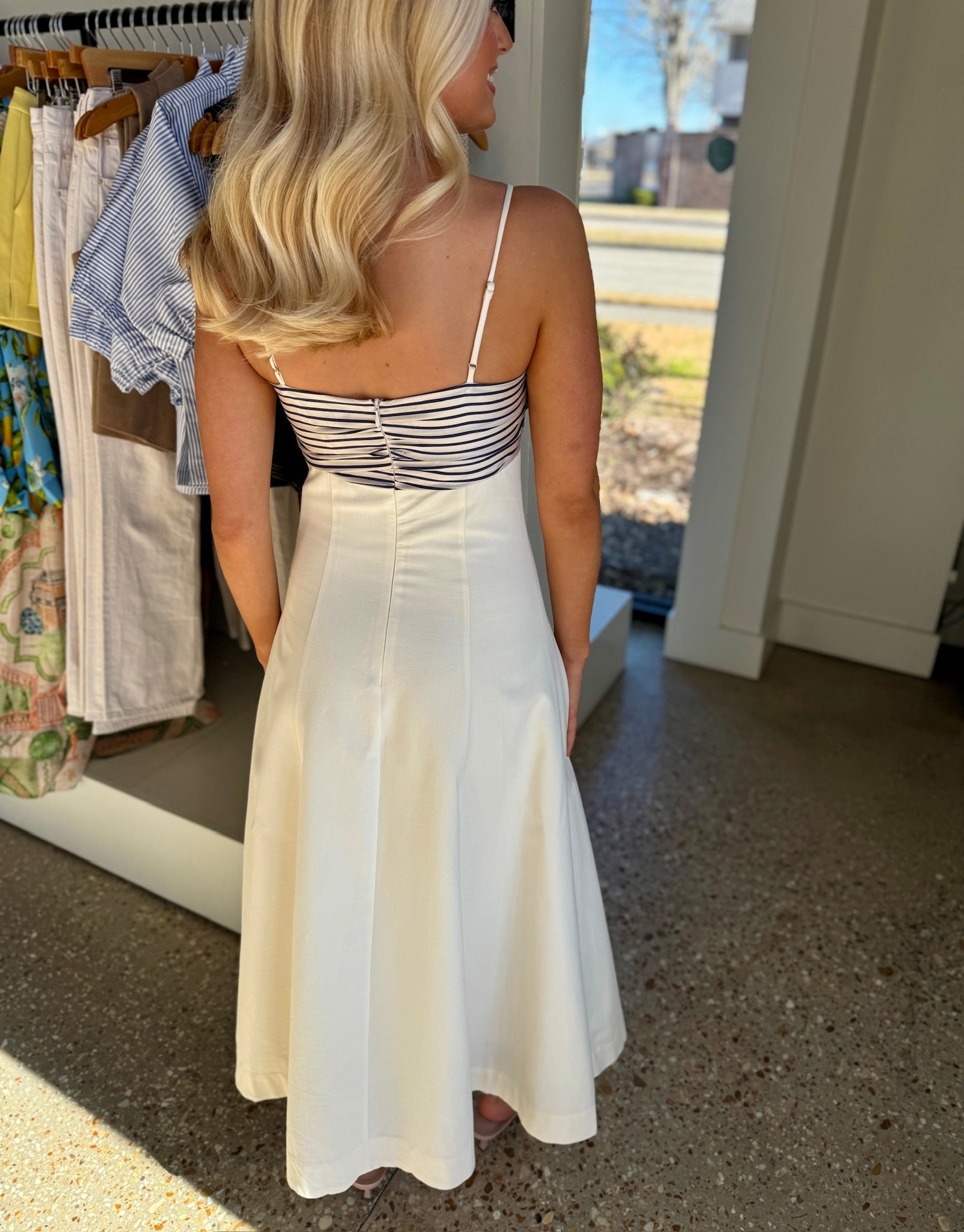 Ivory Blue Stripe Tullerie Dress - Amor Lafayette