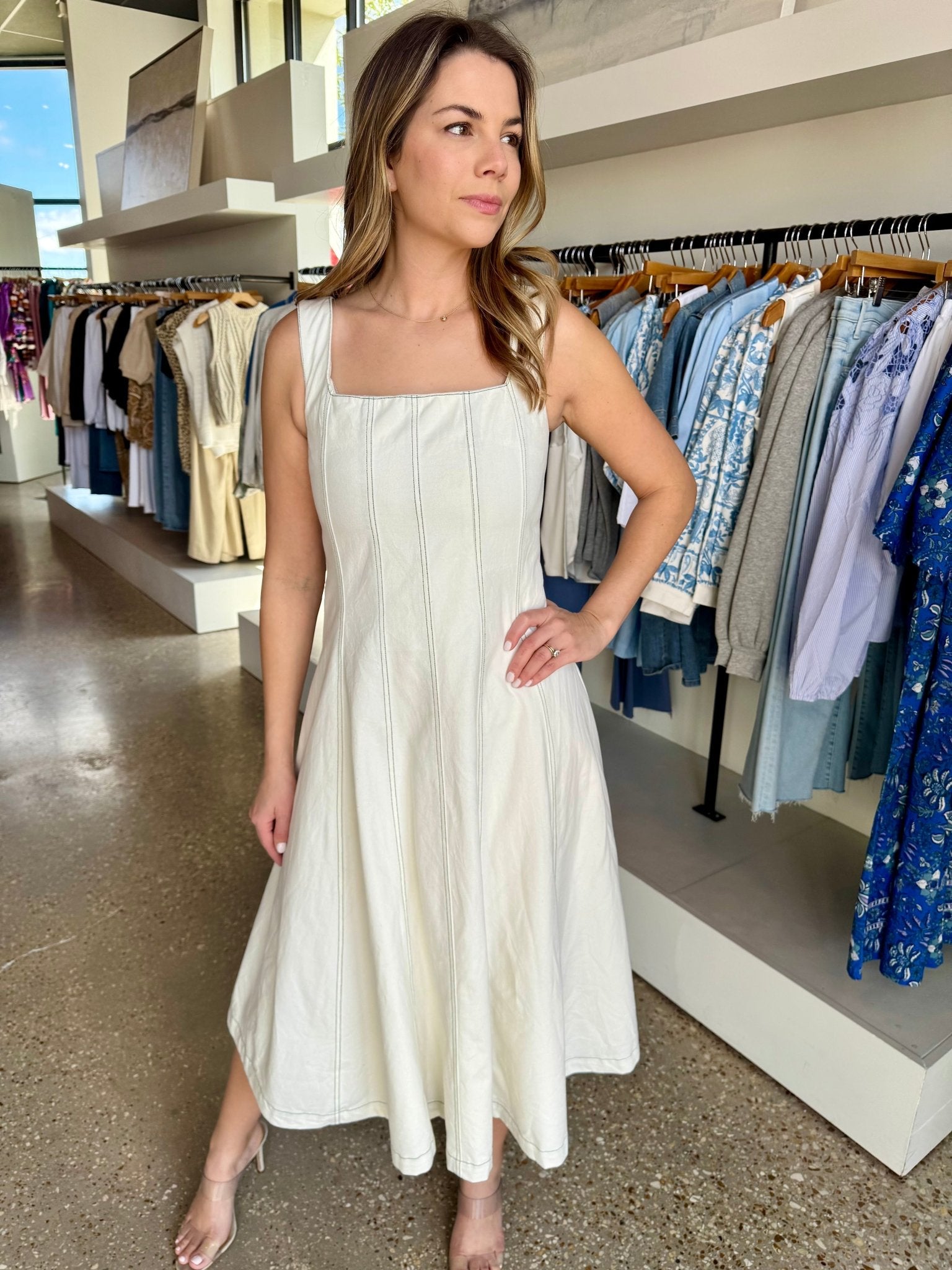 Ivory Denim Ashley Dress - Amor Lafayette