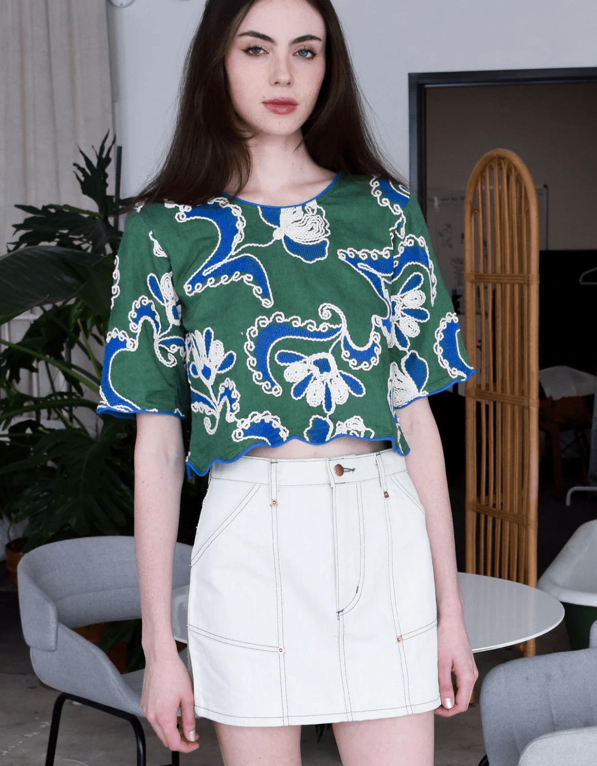 Ivory Denim Cargo Skirt - Amor Lafayette