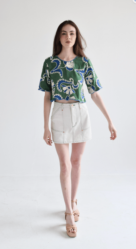 Ivory Denim Cargo Skirt - Amor Lafayette