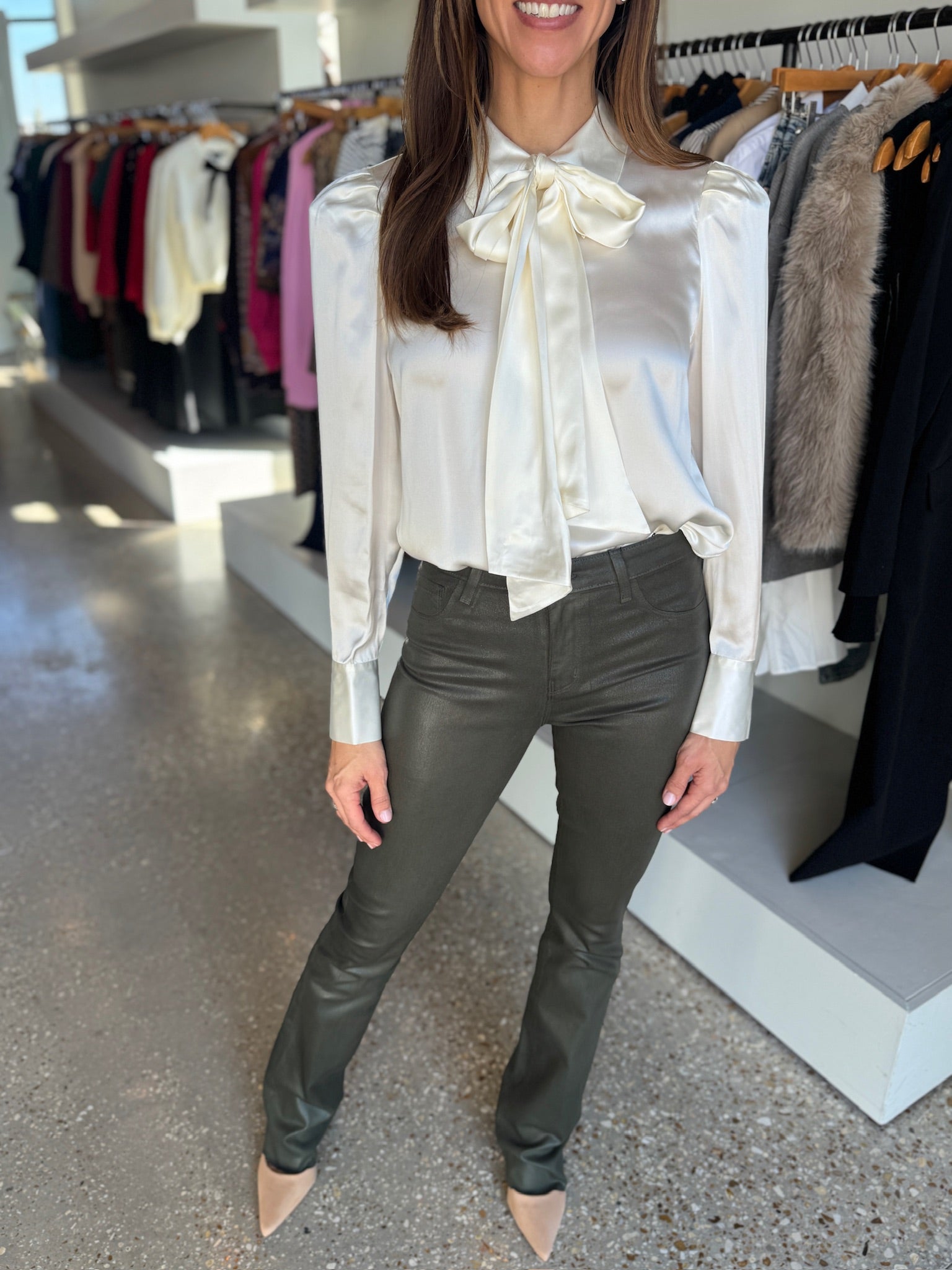 Ivory Honey Tie Neck Blouse - Amor Lafayette