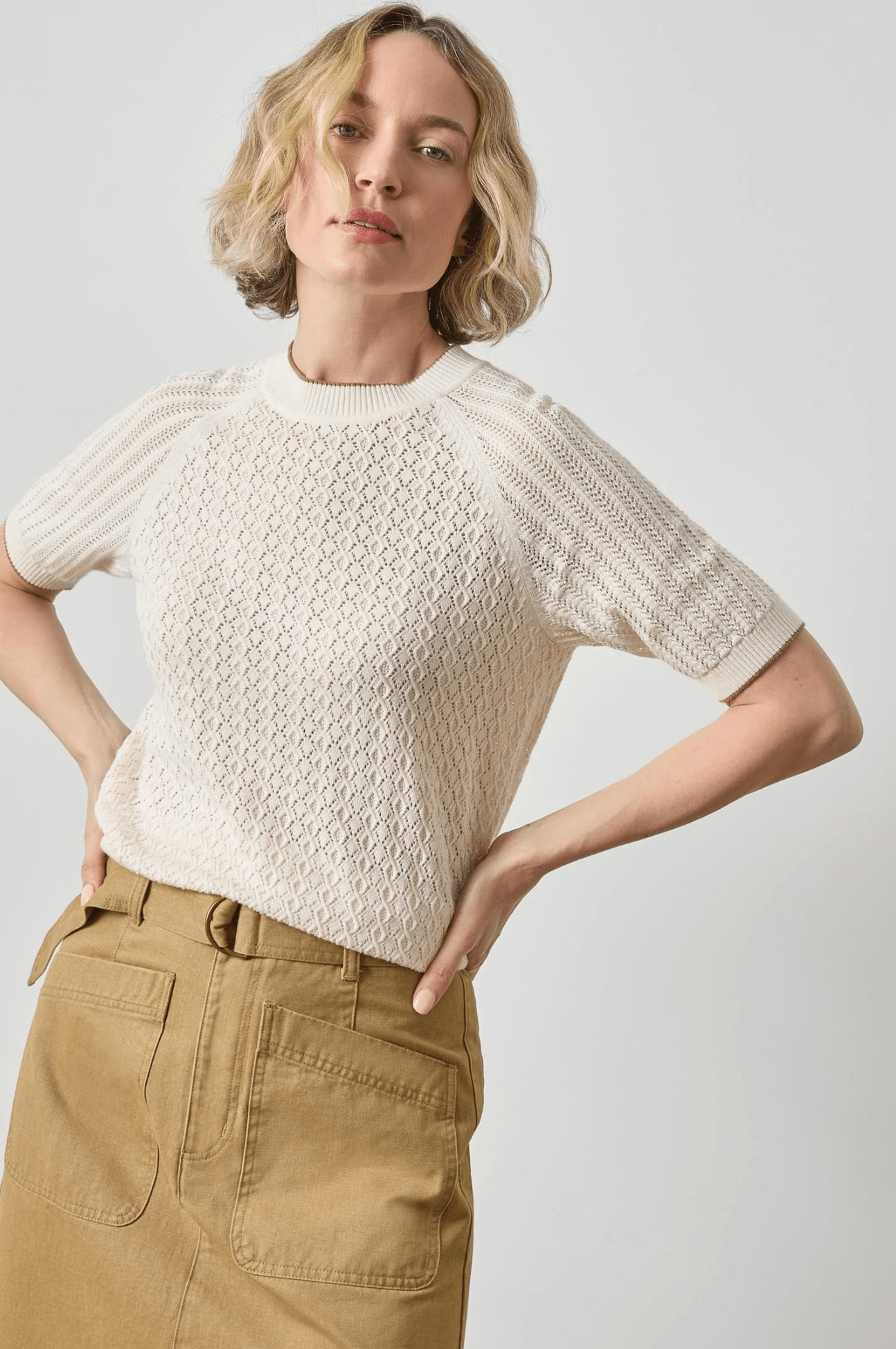 Ivory Mixed Stitch Crewneck Sweater - Amor Lafayette