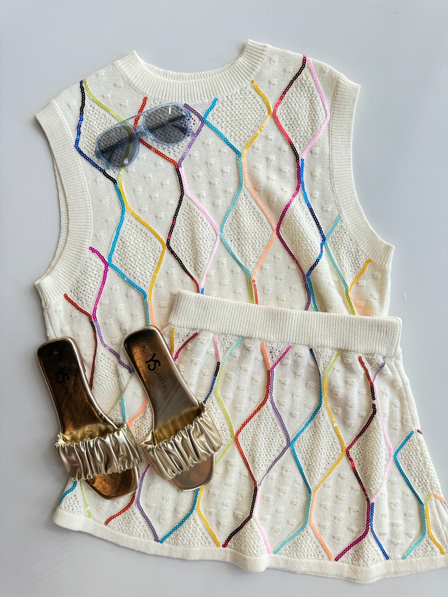Ivory & Rainbow Knit Cardigan Set - Amor Lafayette