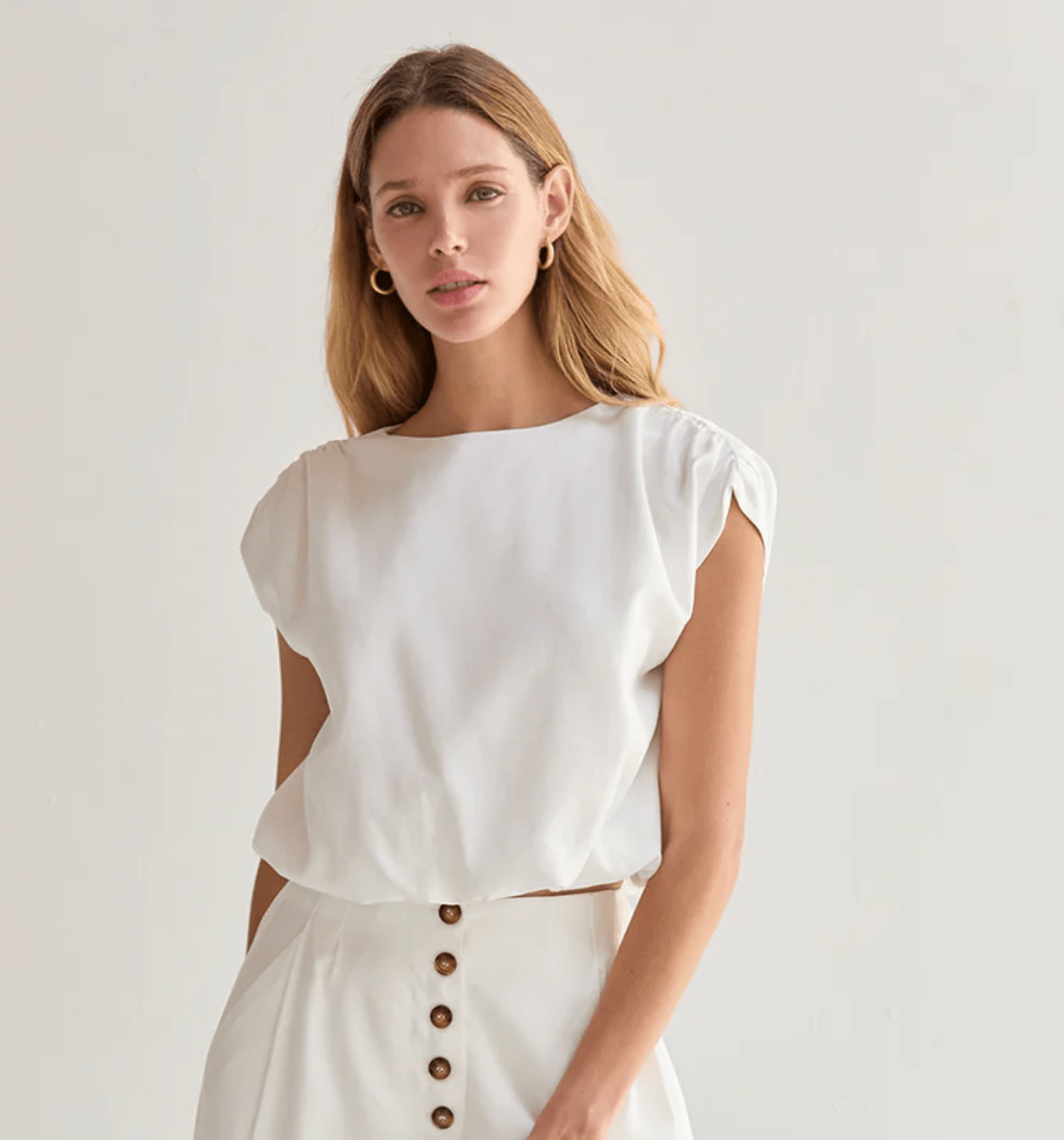 Ivory Samara Cap Sleeve Bubble Hem Top - Amor Lafayette