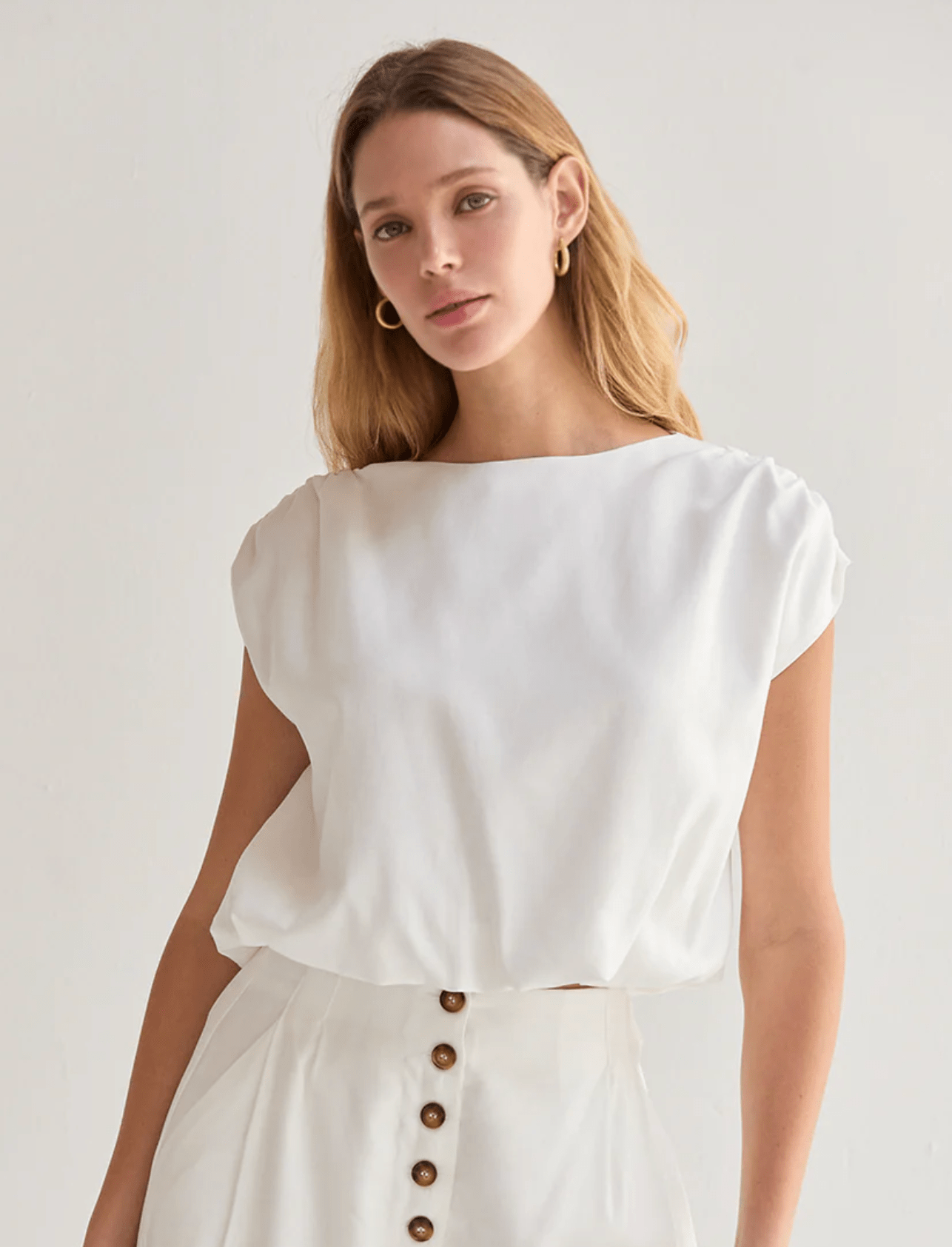 Ivory Samara Cap Sleeve Bubble Hem Top - Amor Lafayette