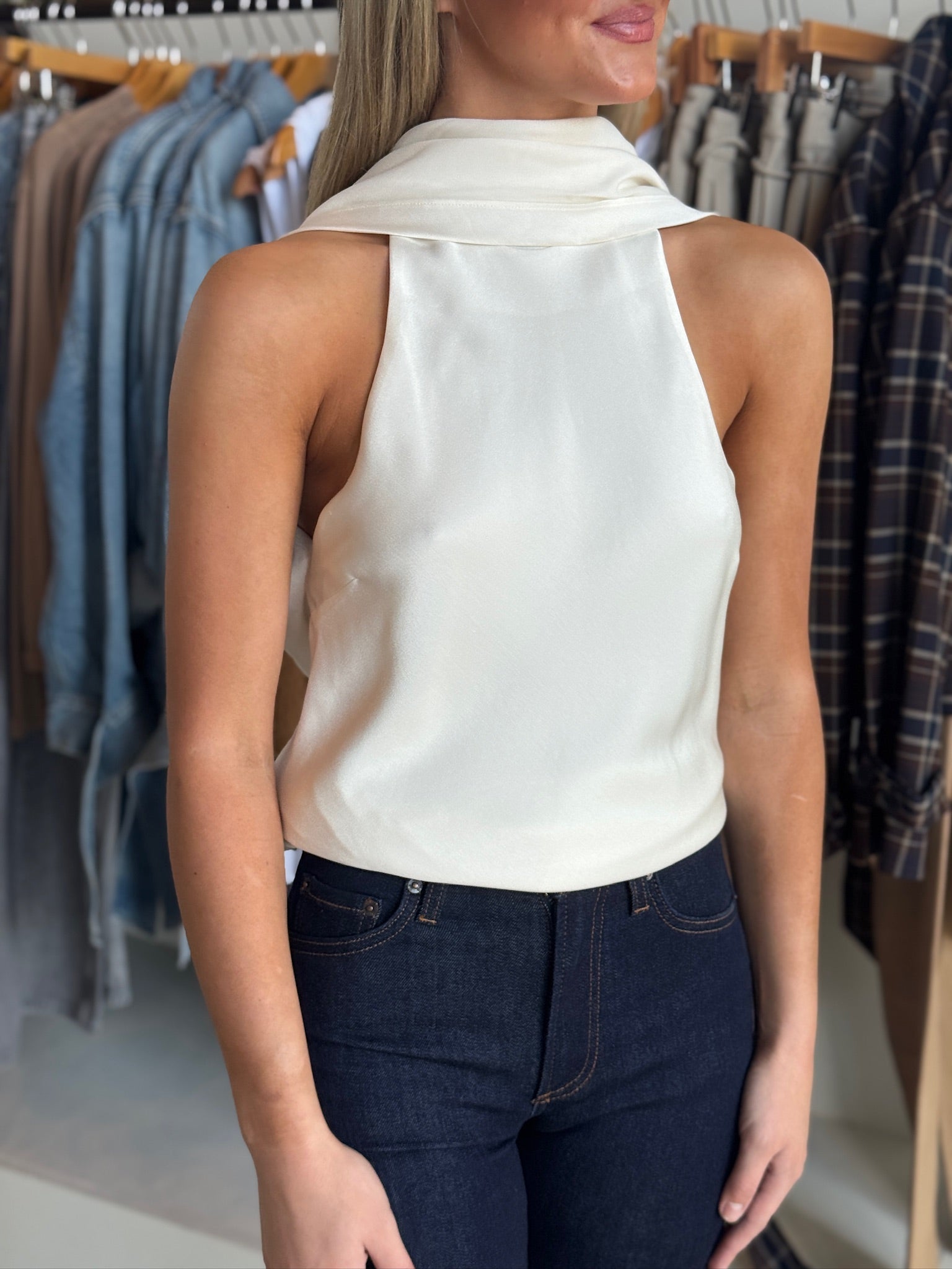 Ivory Samira Satin Cape Top - Amor Lafayette