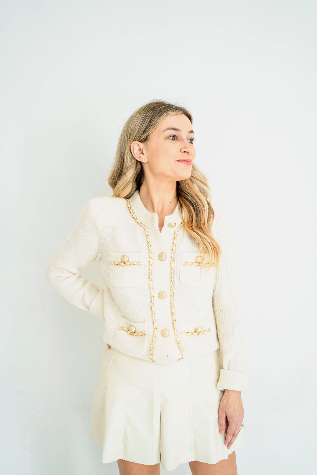 Ivory Selma Chain Cardigan - Amor Lafayette