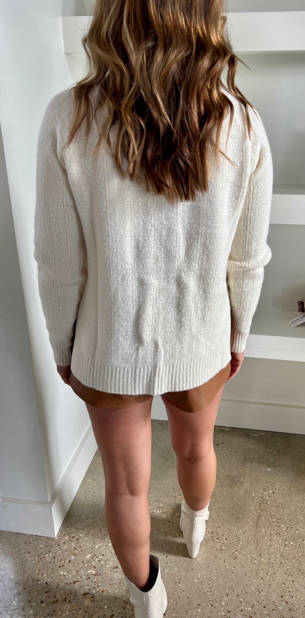 Ivory Solid Pearl Mock Sweater* - Amor Lafayette