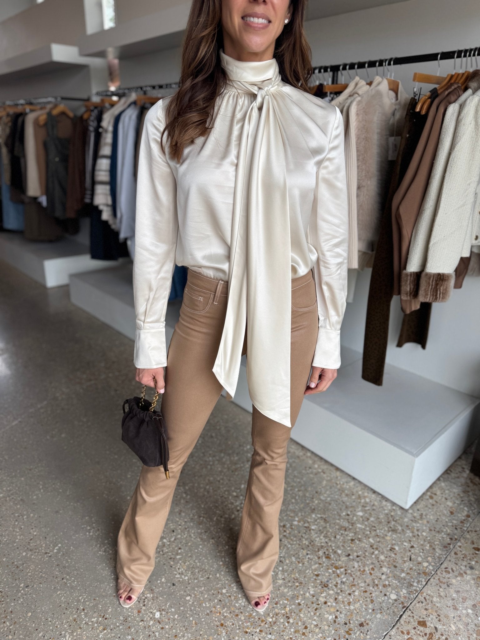 Ivory Veronica Bow Blouse - Amor Lafayette